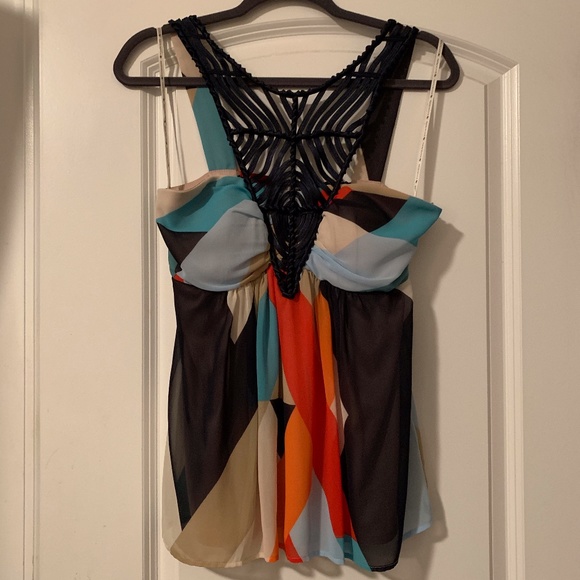 Boston Proper Tops - Boston Proper V Braided Neckline MultiColorful Top